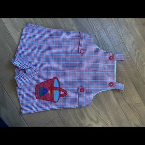 Red and blue plaid shorts overalls